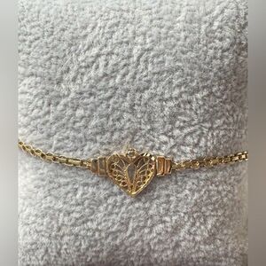 14k Gold Heart Dainty Bracelet w Small Diamond